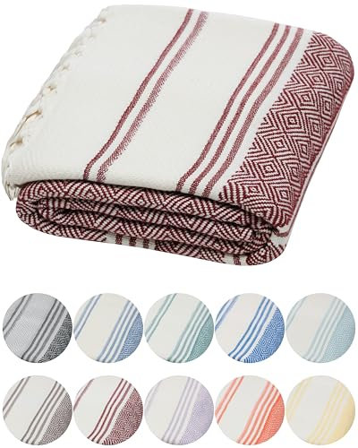 DEMMEX Hammam-Peshtemal Handtuch aus Bio-Türkischer Baumwolle – Leicht, Saugfähig & Schnell Trocknend, Sandabweisend, Strand- und Badehandtuch, 180x90 cm (Burgund)