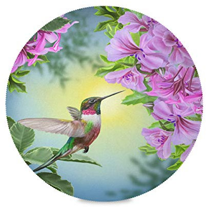 TropicalLife HaJie Platzdeckchen mit Orchideen-Blättern, Kolibri-Motiv, rutschfest, hitzebeständig, rund, für Zuhause, Urlaub, Party, Essen, Dekoration