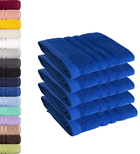 Lavea 5er Set Gästehandtücher 30x50 cm – Weiche und Saugstarke Gästetücher aus 100% Baumwolle, Frottierserie Elena – Waschbar und Strapazierfähig - Royalblau