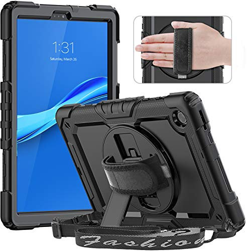 timecity Funda para Lenovo Tab M10 Plus (2.a gen) 10.3 FHD 2020 con protector de pantalla, soporte giratorio de 360 °, correa de mano/hombro, protección de cuerpo completo, a prueba de golpes negro