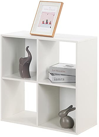 PACHIRA E-Commerce Wooden Storage Cubes Bookcase, Unit Shelf, Closet Cabinet, DVD Rack Bookshelf File Organizer Rack in Living Room, Bedroom, Study, each cube 28.5 cm, 4 Tier, WHITE