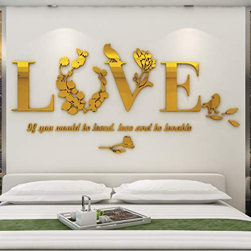 Love Wandtattoo 3D Wandaufkleber Innendekoration Heimdeko Geeignet für Schlafzimmer Wohnzimmer Hintergrund Wandkunst Sticker Wandbilder Gold