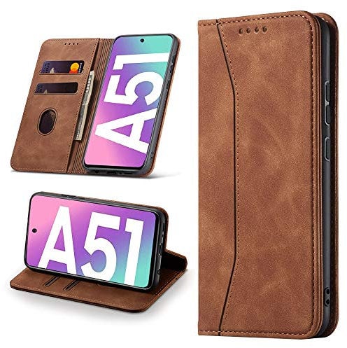 Leaisan Handyhülle für Samsung Galaxy A51 Hülle Premium Leder Flip Klappbare Stoßfeste Magnetische [Standfunktion] [Kartenfächern] Schutzhülle für Samsung Galaxy A51 Tasche - Braun