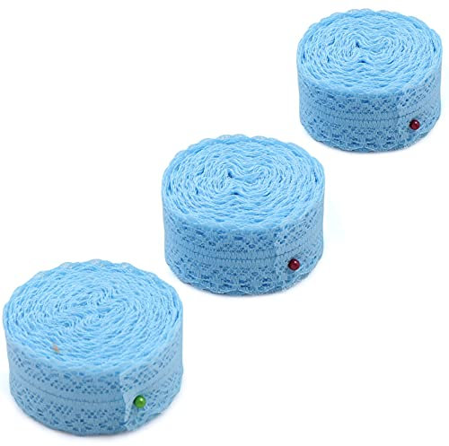 Spitzenbänder Dekobänder Spitzenborte Dekobandspitze Geschenkbänderspitze - 3 Rollen Spitzenbordüre Spitzenband Blau Vintage, Spitzen Band, Lace Ribbon für Nähen Handwerk Hochzeit Deko