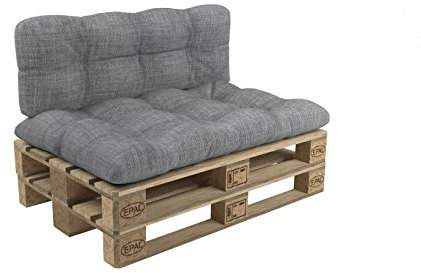 POKAR Euro Pallet Quilted Pillow - Set of 2: Seat Cushion 120 x 60cm + Back Cushion 120 x 60cm, Garden Pillows Sofa, Patio, Without Pallets, Grey