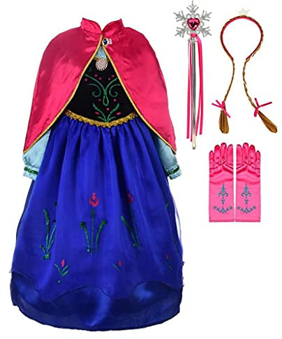 Lito Angels Prinzessin Anna Kostüm Kleid mit Umhang und Zubehör für Kinder Mädchen, Eiskönigin Prinzessinnenkleid Verkleiden, Größe 5-6 Jahre 116