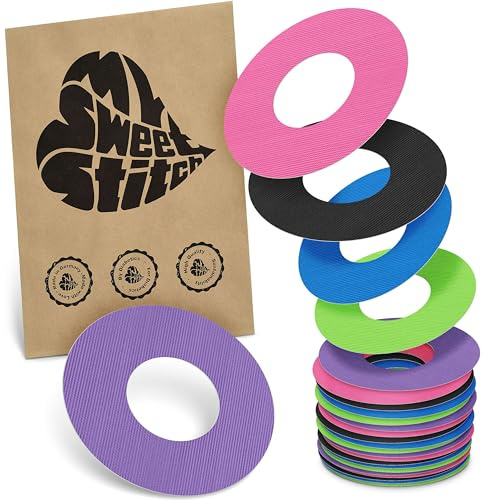 MySweetStitch 25 Ringpatches für FreeStyle Libre 2/Select rund Rainbow | Stabilisiert ablösende Ränder, Mitte bleibt frei, wasserfest und flexibel, bis zu 15 Tage Halt