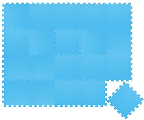 LittleTom Spielmatte Baby Puzzlematte Hellblau - 18 Teile je 30x30 cm - Krabbelmatte 180x90 cm Bodenmatte Kinder - Puzzle Teppich Kinderzimmer Matte - Bodenschutzmatte Spielteppich - Eva Schaumstoff