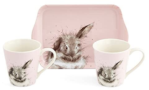 Portmeirion Home & Gifts Ceramic Wrendale Designs Bathtime Rabbit Pink Mug and Tray Set by Royal Worcester (X0011659113)