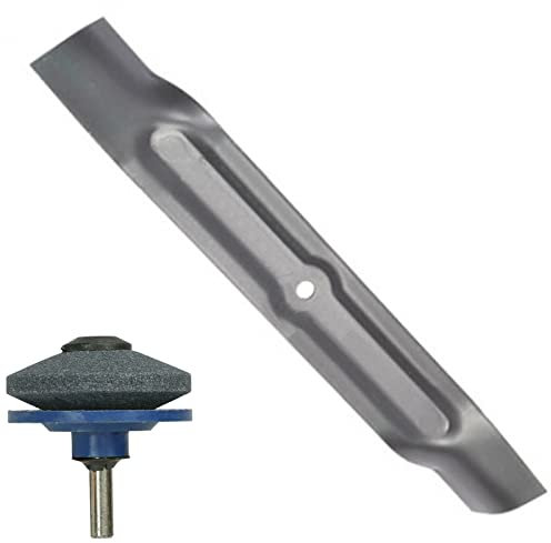 SPARES2GO 32cm 12.59 Metal Blade Compatible with Flymo Chevron 32 EM032 Easimo Lawnmower + Drill Sharpener Attachment