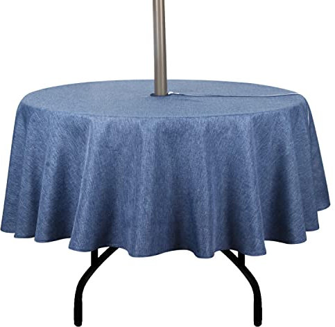 youngseahome Outdoor-Tischdecke, knitterfrei, schmutzabweisend, wasserdicht, Polyesterstoff, Tischdecke mit Reißverschluss, Schirmloch für Picknick/Party/Abendessen, Terrasse, Garten (152,4 cm, rund,