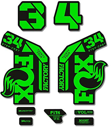 STAR SAM Autocollants compatibles avec fourche de vélo Fox 34 Factory Step Cast 2022 Vert fluo 1 cm