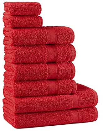 Tuiste Handtücher Set Rot Bordeaux |%100 Baumwolle Handtuch Set 8 Teilig | 2X Badetücher (70x140), 4X Handtücher (50x90), 2X Gästetücher (30x50) | Weich und Saugstark | Farbe : Dunklerot