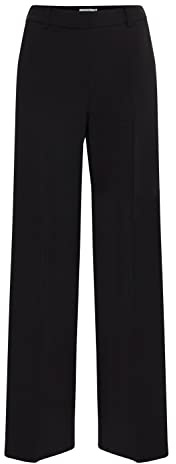 b.young BYDanta Damen Hose Stoffhose Weites Bein mit Bundfalten Gürtelschlaufen Eingrifftaschen Stretch Regular Fit, Größe:34, Farbe:Black (80001)
