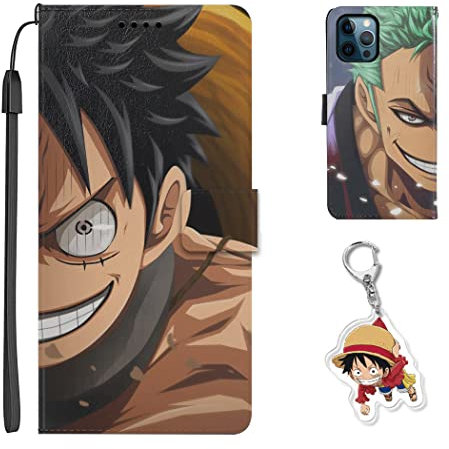 Staremeplz Compatible with iPhone XR Case One -Piece Anime Design [With Luffy/Zoro Figure Keychain], Folio Flip Wallet PU Leather Animation Phone Case for iPhone XR