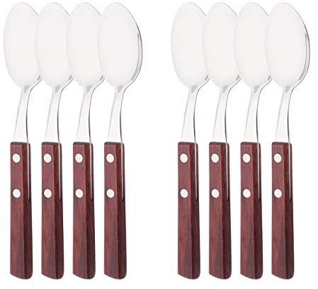 Uniturcky 8 PCS Dinner Spoon Set, 304 Stainless Steel Table Spoons with Red Wooden Square Handles, 7.9 Long