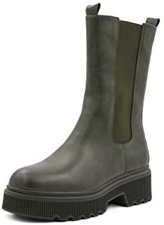 QUEEN HELENA Chelsea Boots Stivaletti con Tacco Plateau Senza Chiusura Bassi Casual Invernali Donna X27-152 (Verde, numeric_37)