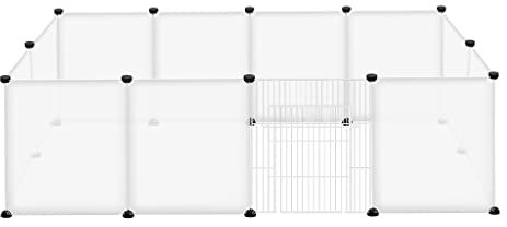 VA-Cerulean Freigehege Gittergehege mit Tür,Kleintierkäfig Laufgitter,Weiß Transparentes Kunststoffgitter,Käfig für Meerschweinchen,Kaninchen,Katzen,Welpen,Innen und draußen,DIY 12 Platten