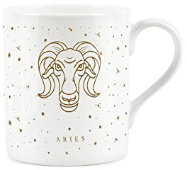 Purely Home Aries Gold Star Sign Mug - Small Fine Bone China White Mug Coffee/Tea Present Zodiac Gift