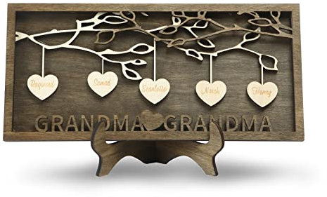 Wamantic Cadeau Fête des Mères Arbre Généalogique Personnalisé Signe en Bois Plaque de avec 2 à 9 Noms Cadre d'arbre Généalogique Décoration Cadeau pour pour Maman Mamie(5-Noms)