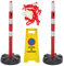 AUA SIGNALETIQUE -Kit 2 POTEAUX PVC Ø 63 mm sur Socle Lesté Classe 2 + Chaîne de signalisation 2 m – Rouge/Blanc + Chevalet Stationnement Interdit (Kit Balisage Stationnement Interdit)