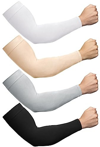 Foaincore 4 Paar kühlende Armstulpen in Übergröße, für Herren und Damen, UV-Sonnenschutz, übergroße Kompressionsmanschetten, Schwarz, Weiß, Grau, Hautfarben, Einheitsgröße