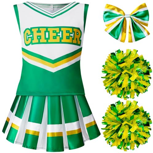 Spooktacular Creations Cheerleader-Kostüm für Mädchen, süßes Cheerleading-Outfit, grün-weiße Cheer-Uniform für Halloween Dress Up und Rollenspiel-M