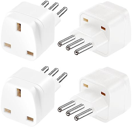 4 Pack Italy Plug Adapter UK to Italy Plug Adapter Travel Adaptor UK to Italian Converter Power Adapter for Italy Chile Maldives San Marino Vatican CityUruguay Syria (White)