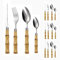 16 Piezas Mango De Bambú Cocina Acero Inoxidable Cubiertos Vajilla Cubiertos Juego De Cubiertos Para 4 Personas, Hotel Hogar Restaurantes Banquetes Bistec Cuchillos Tenedores Cucharas (Plata)