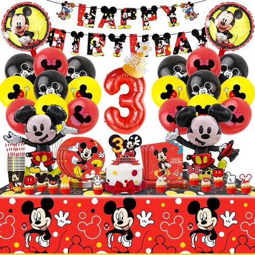 101 Pcs Decoration Anniversaire Mouse 3 Ans, Kit Anniversaire Mouse 3 Ans, Ballon Anniversaire Mouse 3 Ans, Vaisselle Anniversaire Mouse, Anniversaire Thème Mouse, Mouse Party Supplies Kit