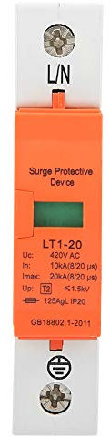 Parafoudre LT1-20, 1P 420VAC 20KA, 35 mm, montage sur rail DIN de 35 mm, protection contre les surtensions domestiques, parafoudre basse tension, protection contre la foudre (1P20KA)