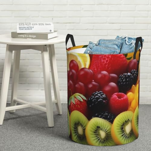 Cesto portabiancheria rotondo con manici, impermeabile, per il bagno, per frutta fresca, cesto portaoggetti circolare, leggero, per vestiti sporchi
