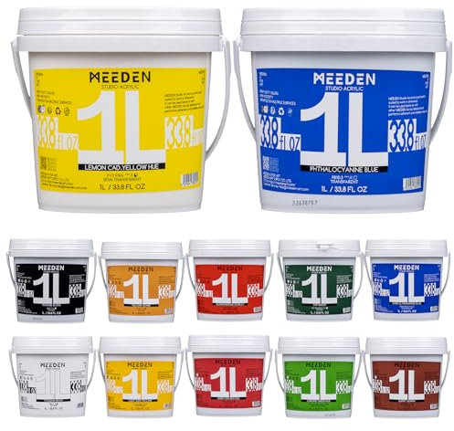 MEEDEN Studio – Lot de 12 peintures acryliques à pigments riches non toxiques pour mur, toile, bois, cuir, pierre, 12 couleurs