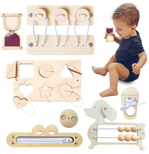 Tulov 7 Stück Hölzernes Busy Board Montessori, Montessori Busy Board DIY Zubehör mit vielen Möglichkeiten zum Spielen, Holz Montessori Busy Board Zubehör geeignet für Kinder von 1-6 Jahren Holzpuzzles