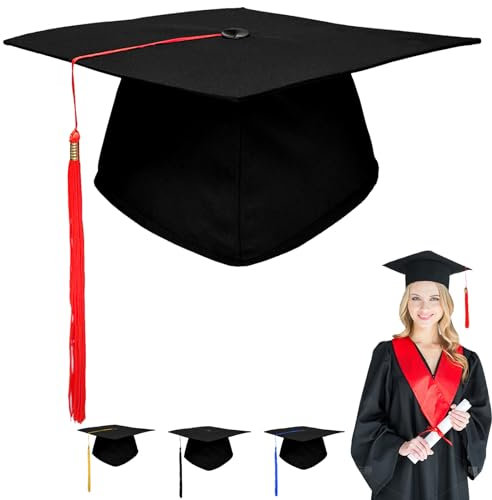YOUYIKE Doktorhut Abschluss Hut, Absolventenhut mit Rot Quaste, Verstellbar (48-58 cm) Graduation Hat, Doktorhut für Abschlussfeiern vom Studium, Universität, Hochschule Graduation Geschenk