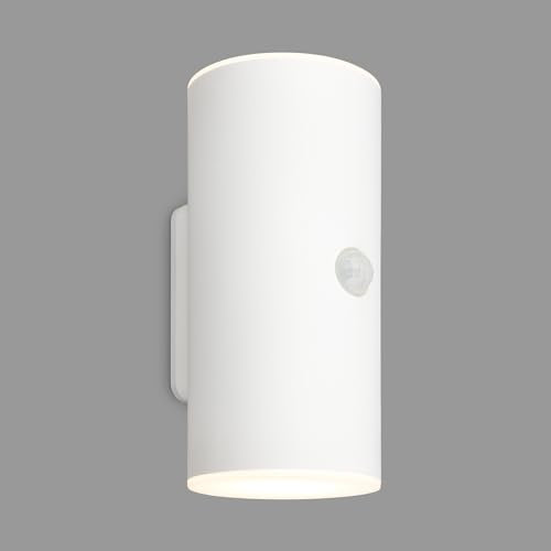 BRILONER - LED Wandlampe Akku mit Bewegungsmelder, Dämmerungssensor, 20 sek. Timer, Aussenlampe, Wandleuchte aussen, LED Strahler außen, Außenleuchte, Außenwandleuchte, 15,5x7x8,5 cm (HxBxT), Weiß