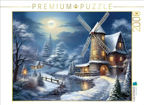 Puzzle · Winterlandschaft mit Windmühle | Windmühlenzauber · 2000 Teile · Lege-Größe 90 × 67 cm · CALVENDO Puzzle