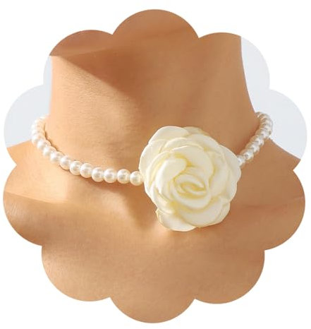 Youery Camelia Perle Collane, Collane di fiori Bianchi Collana Gothic Rose, Collana A Catena Di Perle Vintage per donne, ragazze, sposa, festa di matrimonio, festa di compleanno