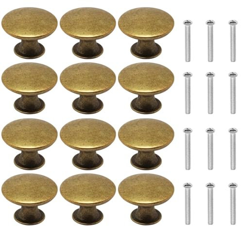 PRVCFZ 12PCS Brass Door Knob, Door Knobs for Interior Doors, Chrome Door Knobs, Brass Door Knobs for Interior Doors, Round Mushroom Door Pull Handle Knob, Door Handles for Home and Kitchen