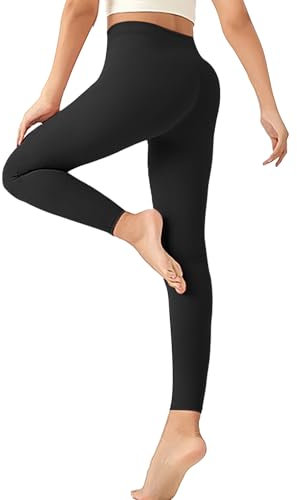 Geyuwoz Sport Leggings Damen Schwarze High Waist Sportleggins Blickdicht Leggins Baumwolle Leggings fur Damen Sporthose Yogahose Fitnesshose Laufhose BL L