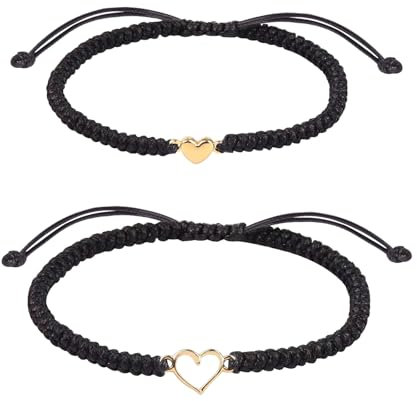 Mutter Tochter Armband Mutter Tochter Passend dazu Einstellbar Herz Armbänder 2er Set Schwarzen String Muttertag Geburtstag Geschenk für Mutter Tochter Freund Schwester