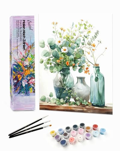Bougimal Peinture par Numéro Adulte paysages avec Pinceaux et Acryliques Bricolage Peintures Kits, pour la Décoration Intérieure maison, Floral 2, 28x35cm(Sans Cadre)