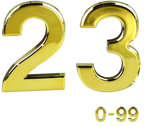 Gold Door Numbers Stick On, 0-99, Letters A, B, C, D, 3'' House Numbers Self Adhesive Stickers, For Doors, Mail Boxes, Hotel Rooms (23)