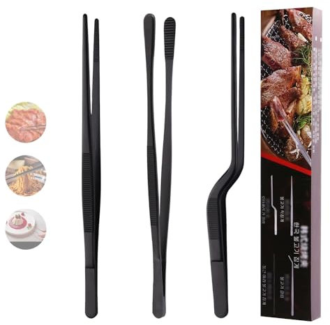 Precision Cooking Tweezers for Kitchen, 3 Shape 12'' Stainless Steel Toast Tongs Cooking Tong for BBQ Tools, Chef Tweezer Food Forceps for Pet Feeder Barbecue Gadgets