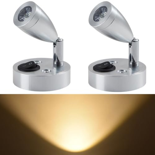 AzulLanse 2 Stück 3W 12V LED Wandlampe Bettseite Leselampe Wohnmobil,Warmweiß 3000k,Aluminium,für Boot Wohnwagen Innenbeleuchtung Yacht, Fest verdrahtet Wandmontage-Silber (A)