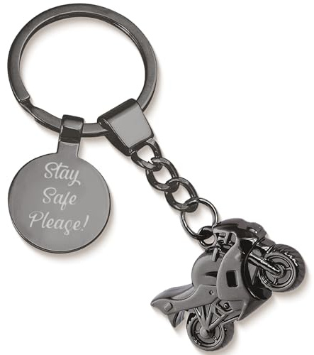EIO Gifts Personalised Black Motorbike Keyring – Engraved Motorcycle Keychain with Box