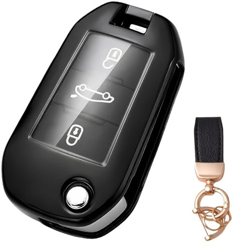 NEUHOO Accessoires de voiture pour Peugeot 208 GTI 2011-2019 - Coque de clé et porte-clés - En silicone - Noir