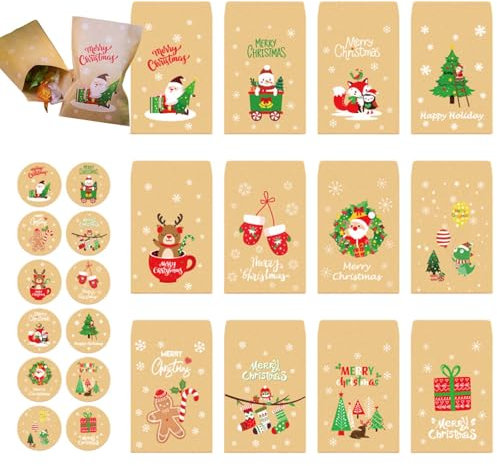 48pcs Papiertüten weihnachten, adventskalendertüten, Weihnachtsgeschenktüten, für Weihnachtsgeschenke, Hochzeitsandenken auch Exquisit für Weihnachtsfeiern und Make-up-Partys