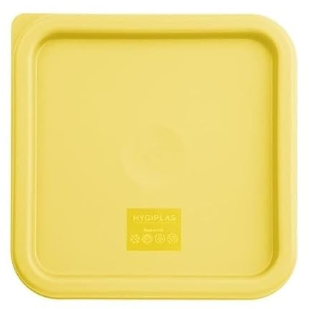 Hygiplas Square Food Storage Container Lid 5.5/7Ltr, Medium Yellow | Tight seal locks in freshness and prevents spills in busy professional kitchens, color-coded to assist food safety.