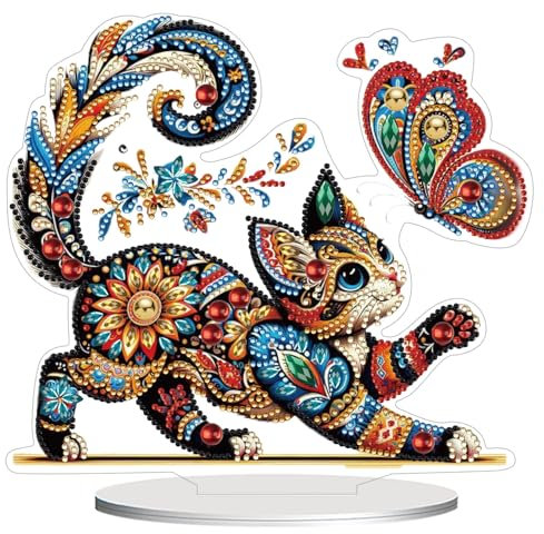 CAYUDEN Diamond Painting Tischdeko, DIY Katze Diamond Painting Erwachsene 5D Diamant Malerei Stehend Kunst Set Diamant Painting Tisch Deko Gem Ornamente Diamant Malerei Ornamente für Geschenk